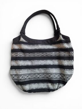 Bohemian Woven Fabric Tote Bag with Aztec Pattern in black and white